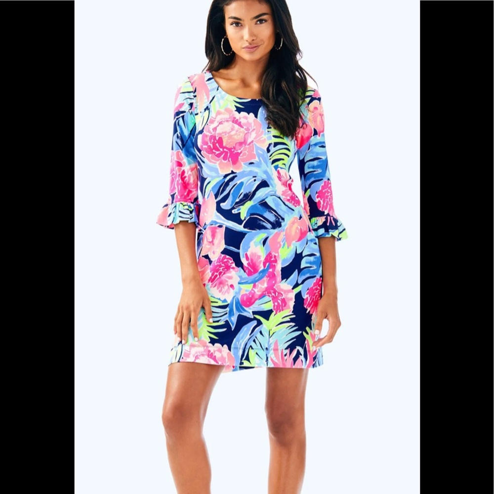 EUC Lilly Pulitzer Sophie Ruffle Dress in Tropicolada, Size Large
